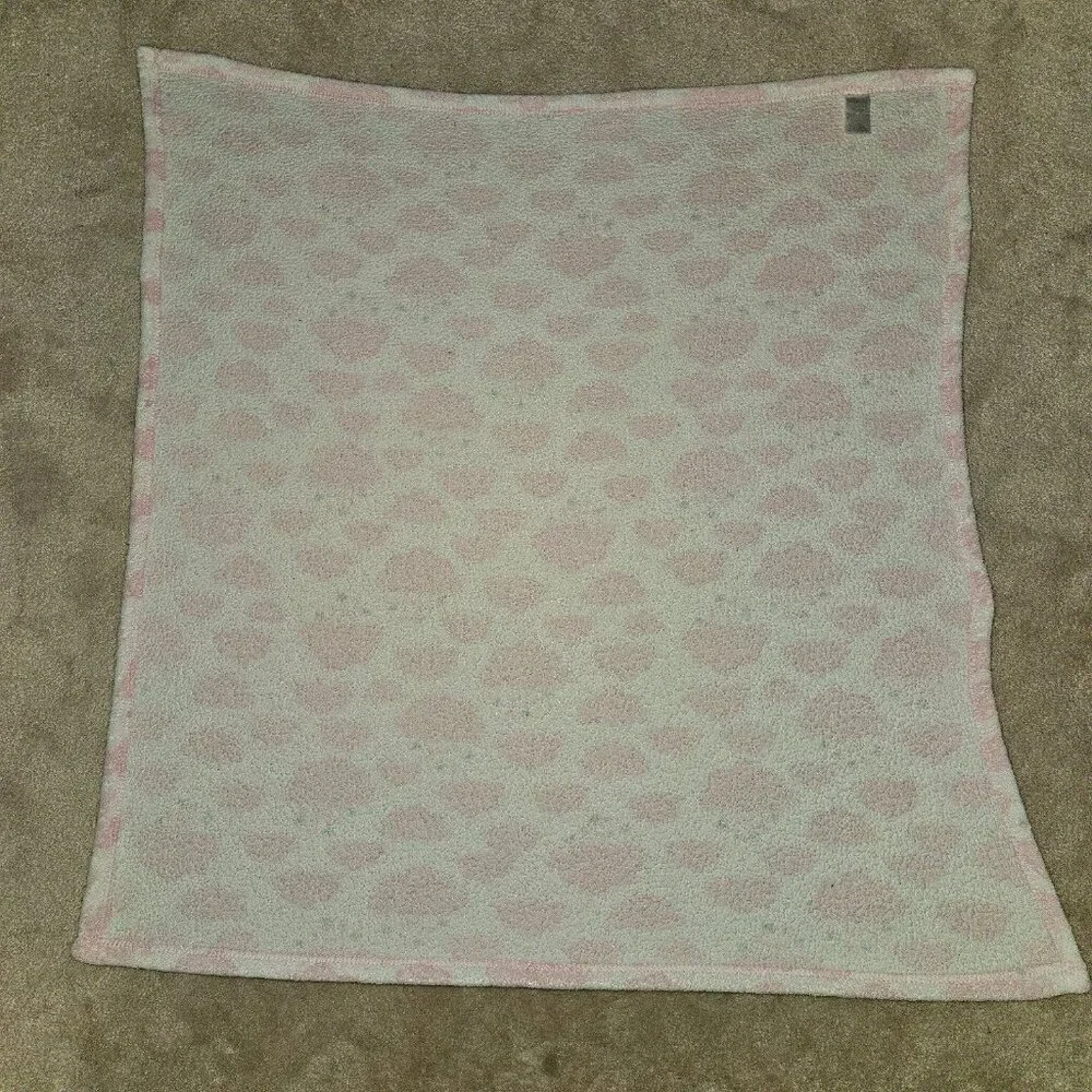 Cutie Pie Pink White Clouds Fleece Baby Blanket Sky Girl Rain 30x36 READ AS IS